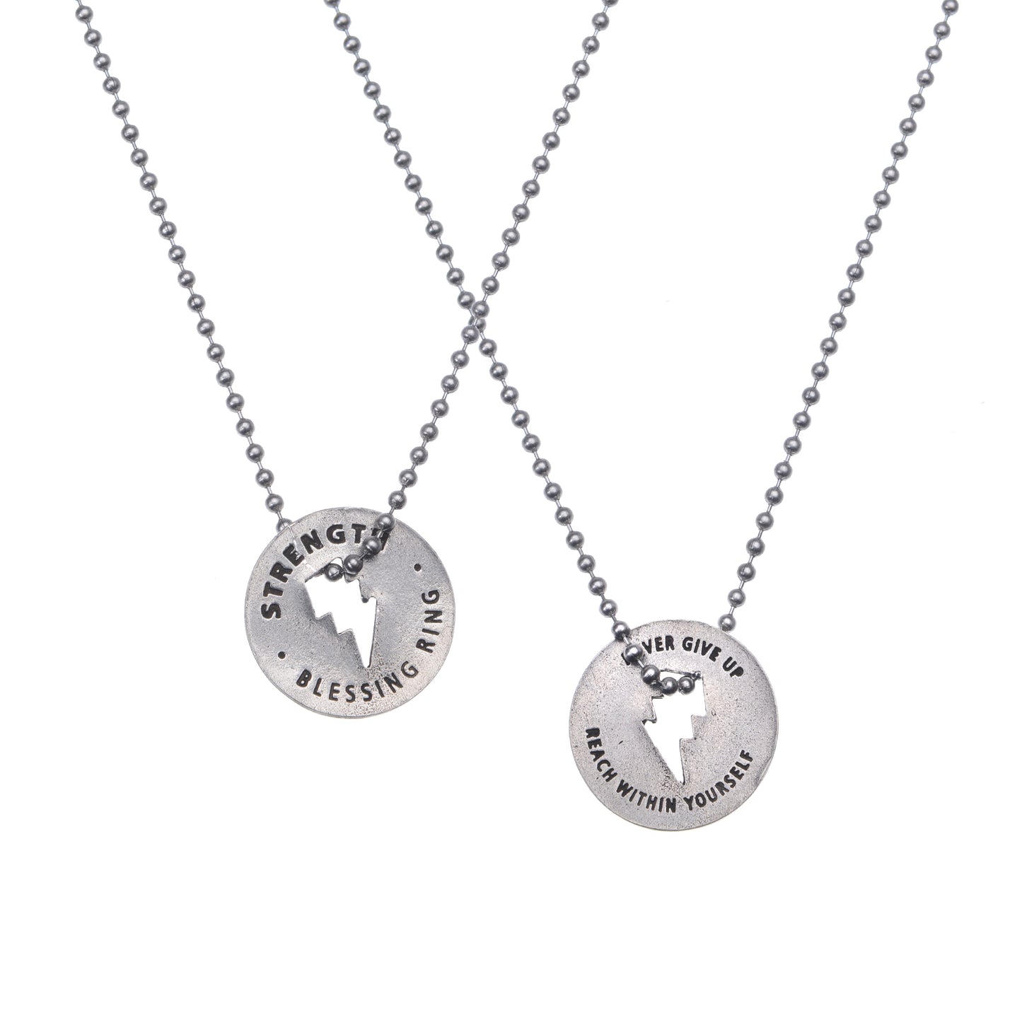 Strength Blessing Ring – Never Give Up Reach Within Yourself Lightning Bolt Double-Sided Silver Token