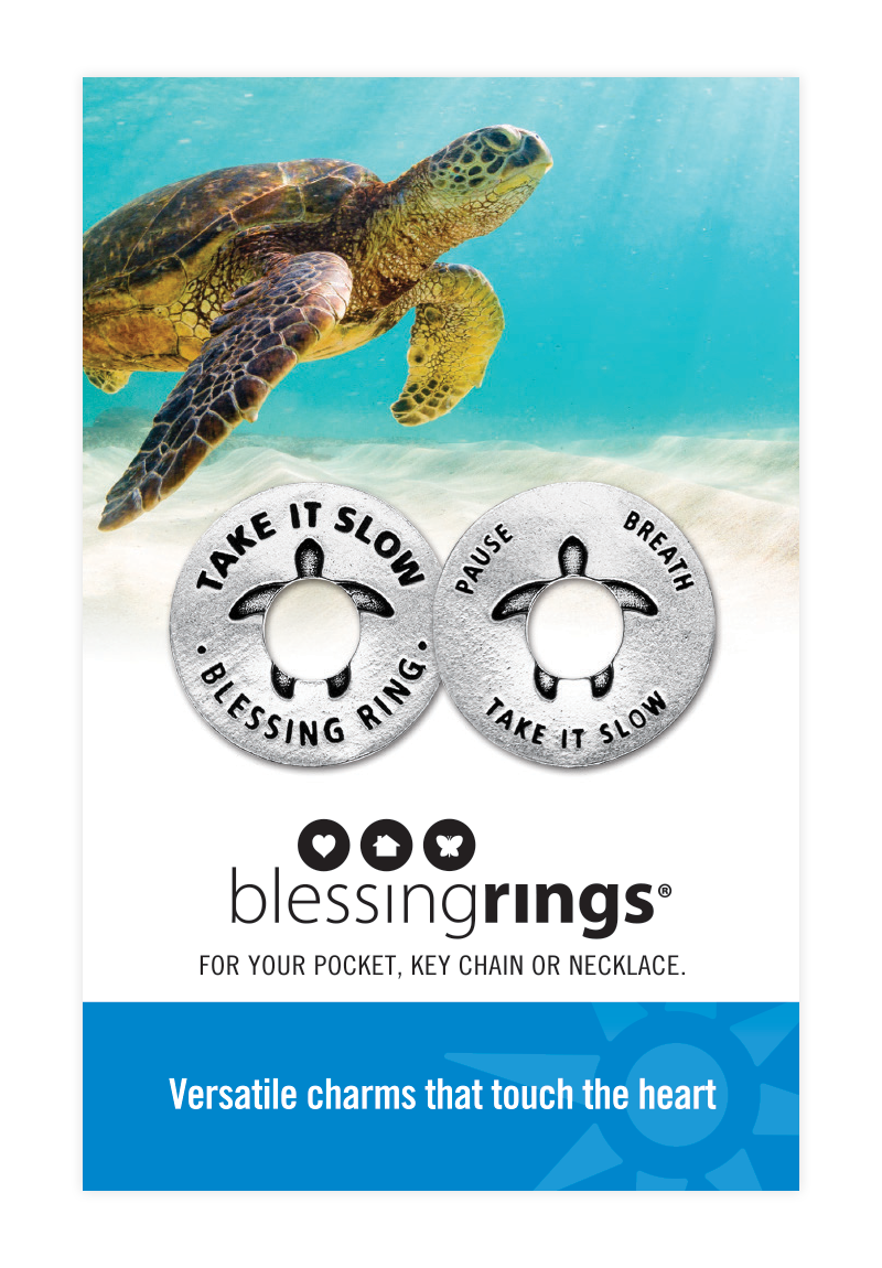 Take It Slow Blessing Ring – Pause Breathe Sea Turtle Double-Sided Silver Token, Quarter-Size
