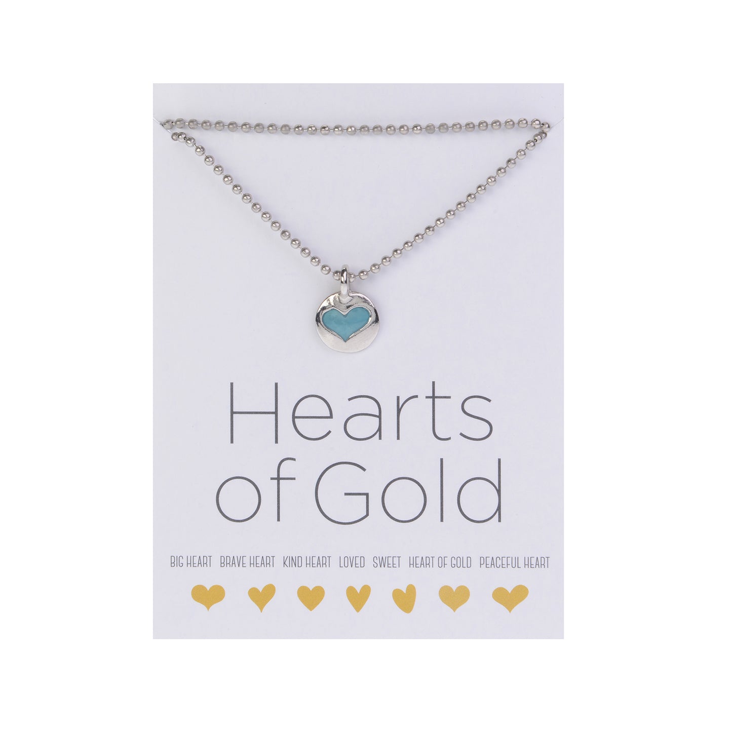 Hearts Of Gold Necklace: 18" Silver Ball Chain with Silver Peaceful Heart Charm