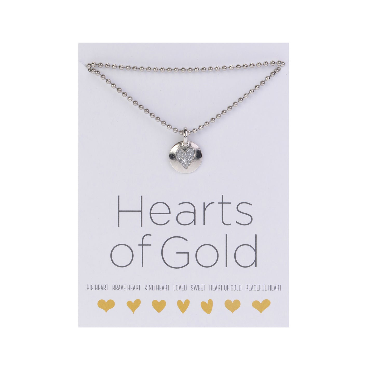 Hearts Of Gold Necklace: 18" Silver Ball Chain with Silver Loved Heart Charm