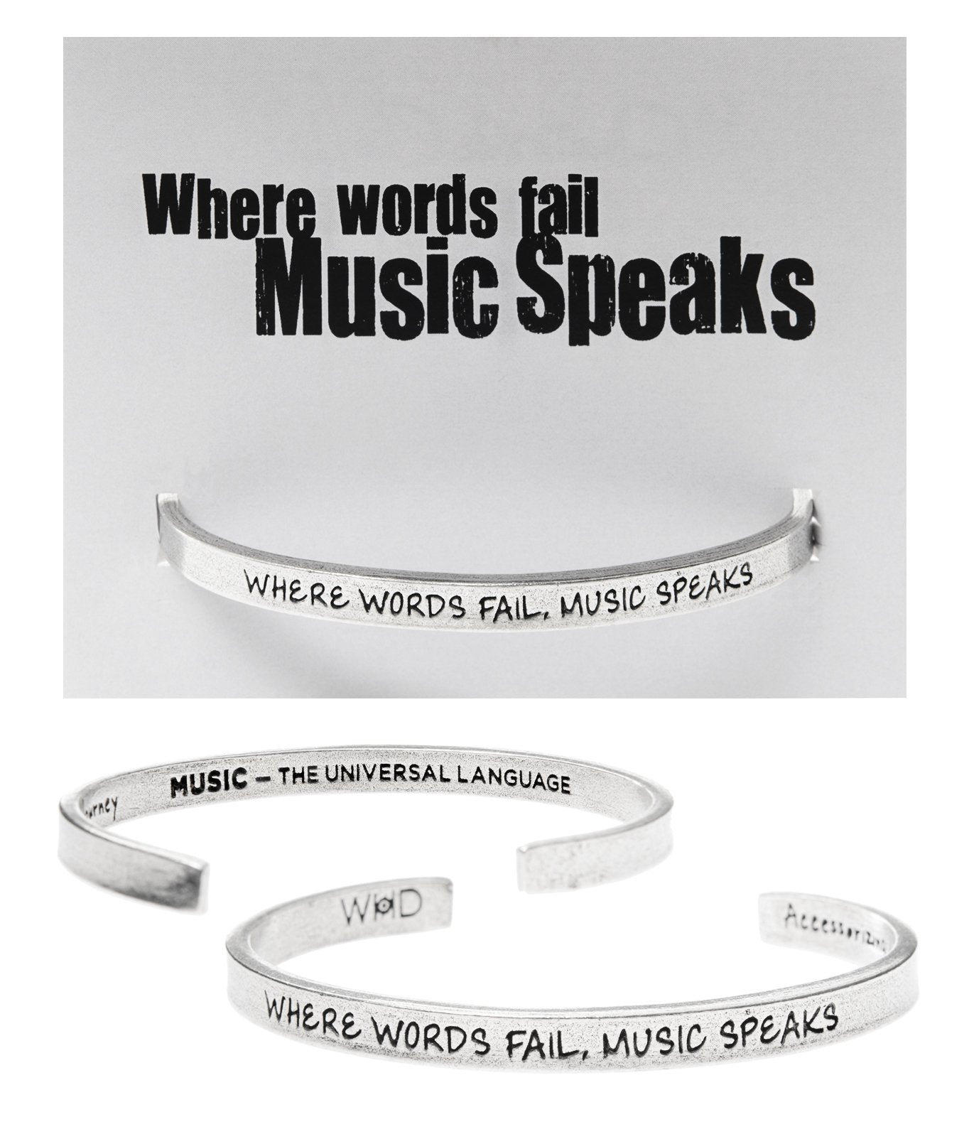 "Where Words Fail Music Speaks" Quotable Cuff on Where Words Fail Backer Card