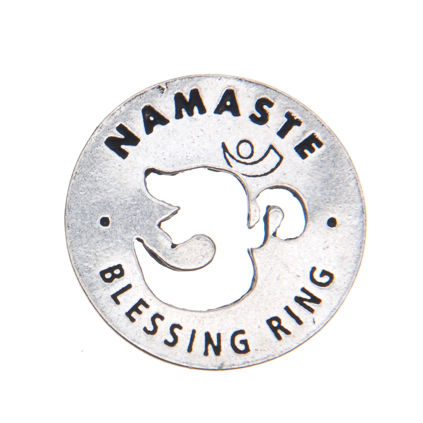 Namaste Blessing Ring – Om Symbol Double-Sided Silver Token, Quarter-Size | Yoga & Meditation Gift
