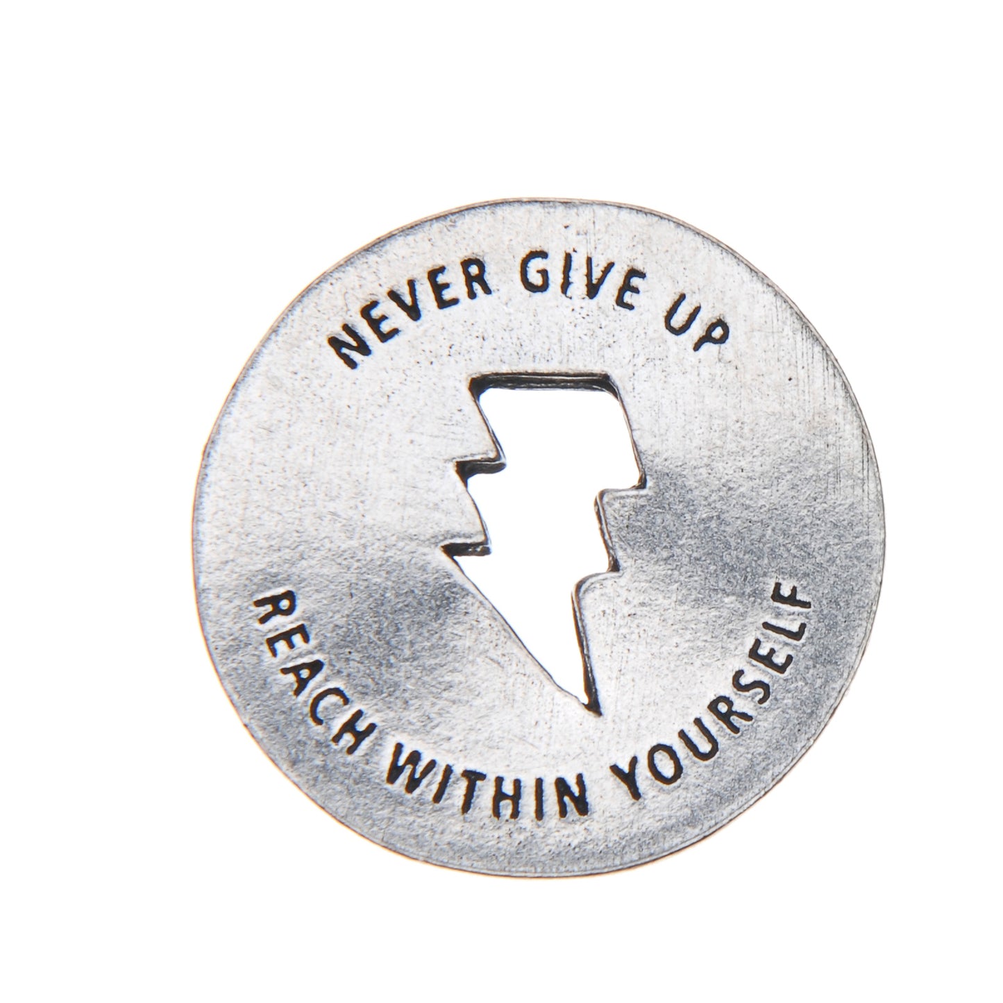 Strength Blessing Ring – Never Give Up Reach Within Yourself Lightning Bolt Double-Sided Silver Token