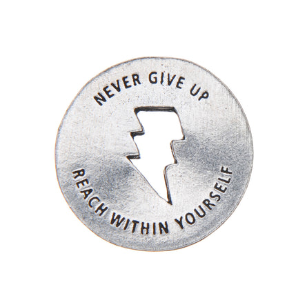 Strength Blessing Ring – Never Give Up Reach Within Yourself Lightning Bolt Double-Sided Silver Token