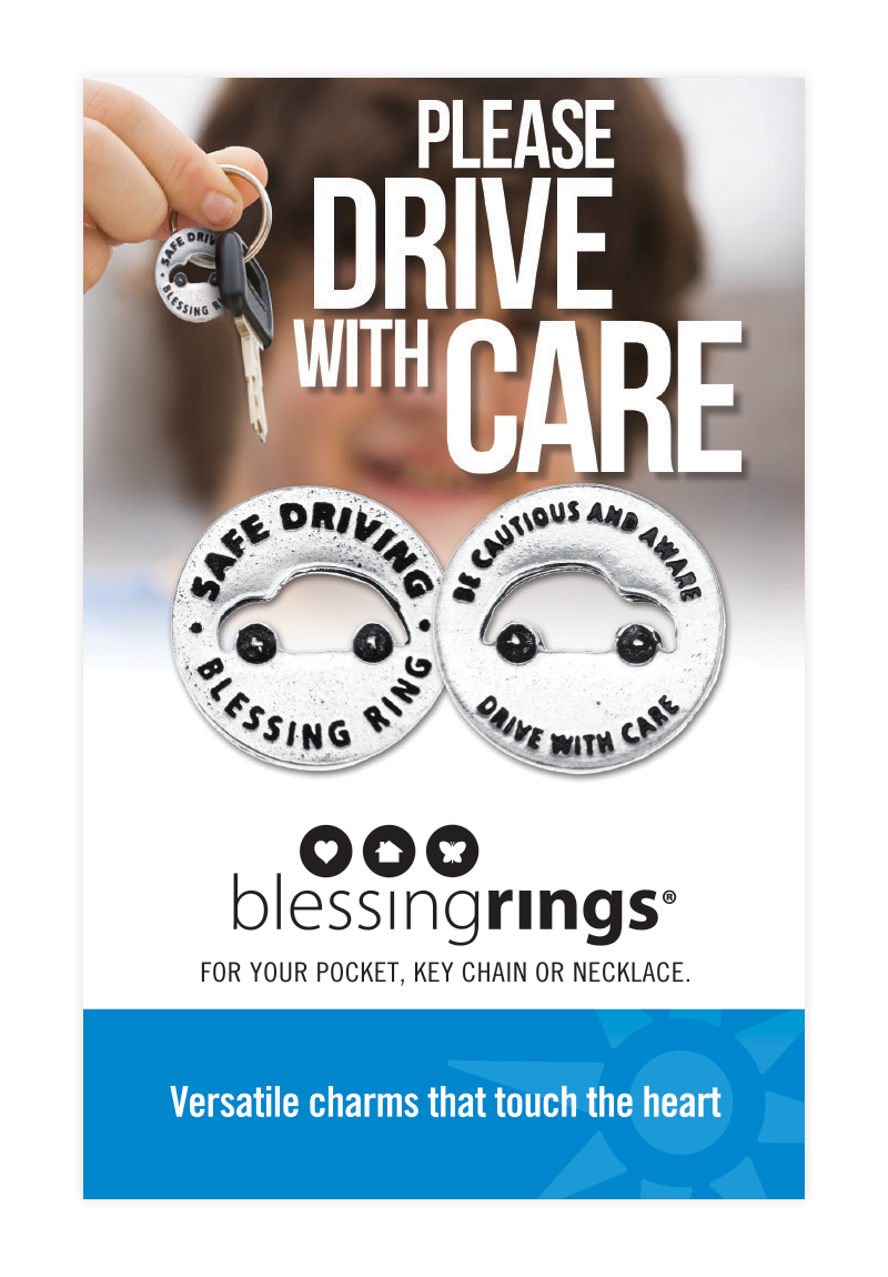 Safe Driving Blessing Ring – Be Cautious Aware Drive with Care Car Double-Sided Silver Token