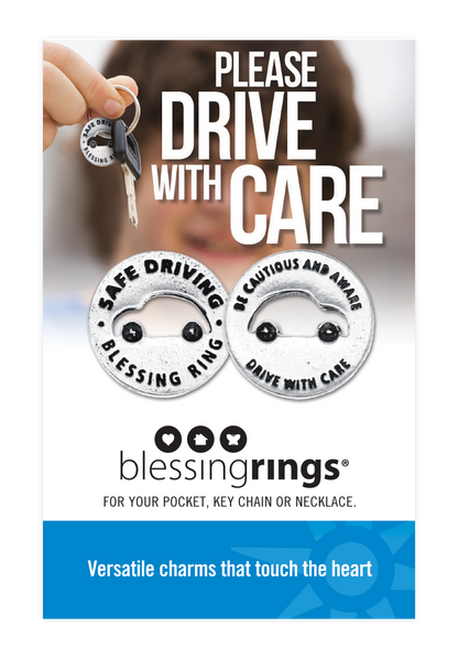 Safe Driving Blessing Ring – Be Cautious Aware Drive with Care Car Double-Sided Silver Token