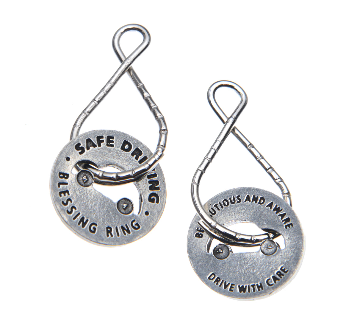 Safe Driving Blessing Ring – Be Cautious Aware Drive with Care Car Double-Sided Silver Token