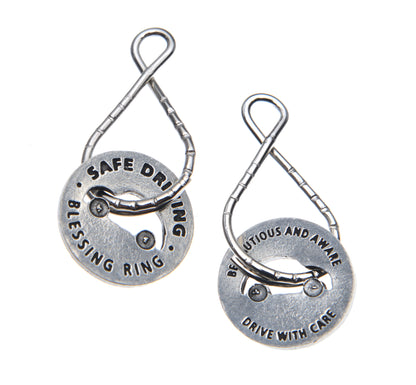 Safe Driving Blessing Ring – Be Cautious Aware Drive with Care Car Double-Sided Silver Token