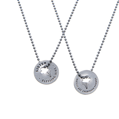 Sister Blessing Ring – Sisters Are Cherished Friends Flower Double-Sided Silver Token, Quarter-Size