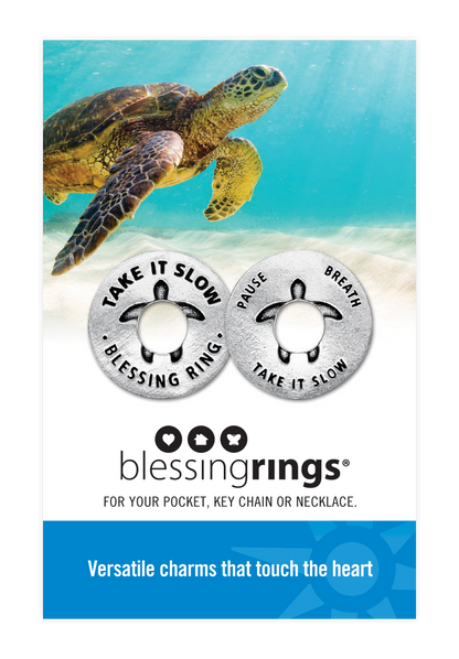 Take It Slow Blessing Ring – Pause Breathe Sea Turtle Double-Sided Silver Token, Quarter-Size
