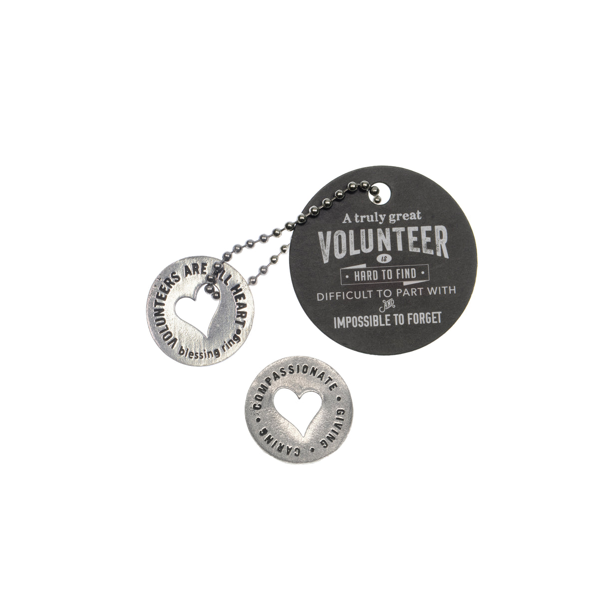 Volunteer Blessing Ring – Compassionate Giving Caring Heart Token, Quarter-Size Double-Sided Silver