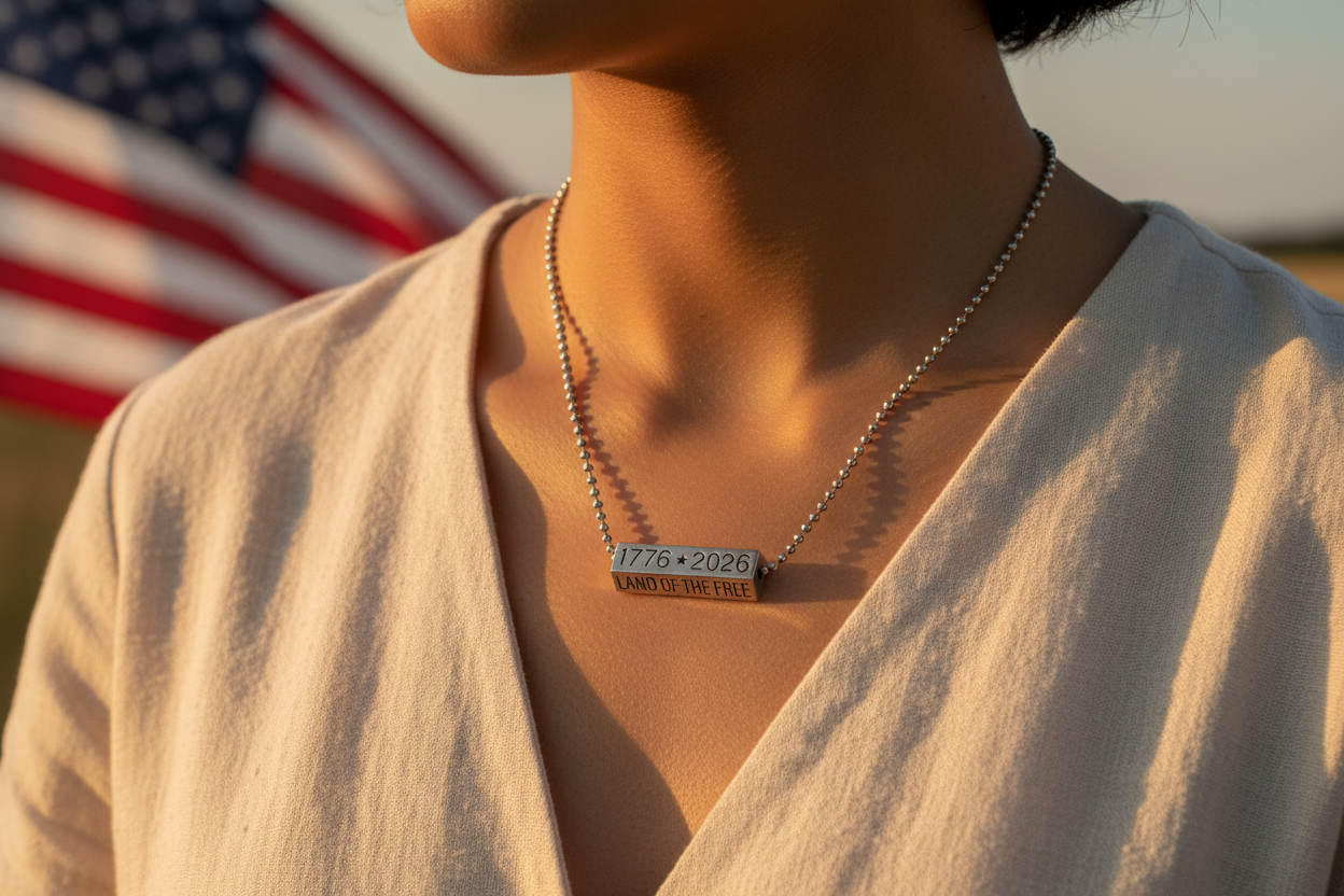 America 250 Rectangle Bead Necklace Lifestyle