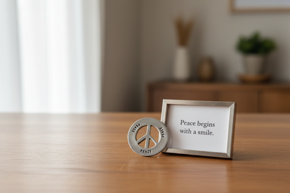 Peace Blessing Ring – Peace Peace Peace Double-Sided Silver Token, Quarter-Size