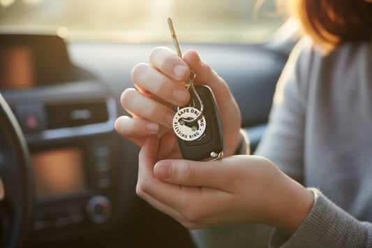 Safe Driving Blessing Ring – Be Cautious Aware Drive with Care Car Double-Sided Silver Token