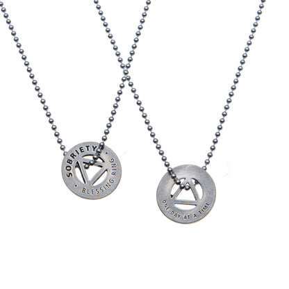 Sobriety Blessing Ring – One Day at a Time AA Recovery Symbol Double-Sided Silver Token