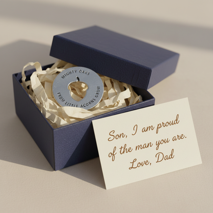 Son Blessing Ring in Gift Box with Dad's Note
