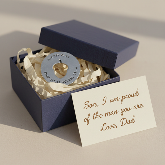 Son Blessing Ring in Gift Box with Dad's Note