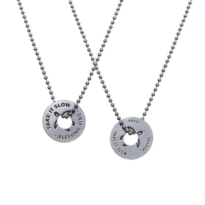 Take It Slow Blessing Ring – Pause Breathe Sea Turtle Double-Sided Silver Token, Quarter-Size