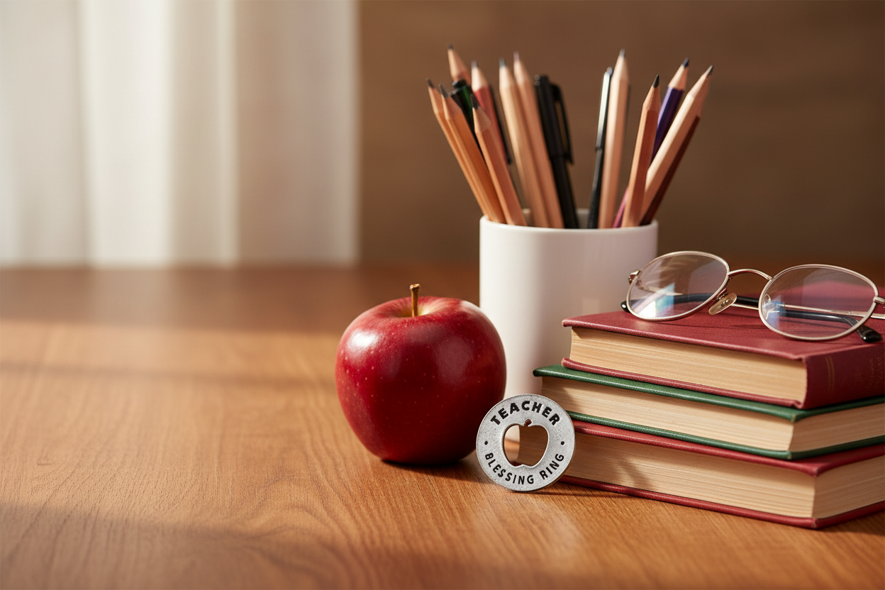 Teacher Blessing Ring – To Teach Is to Touch a Life Forever Apple Double-Sided Silver Token