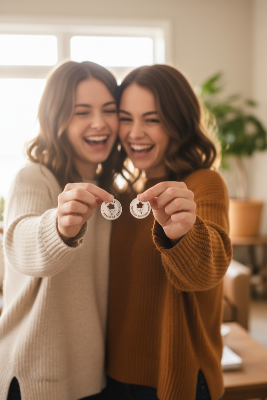Two Sisters Each Holding a Sister Blessing Ring Token
