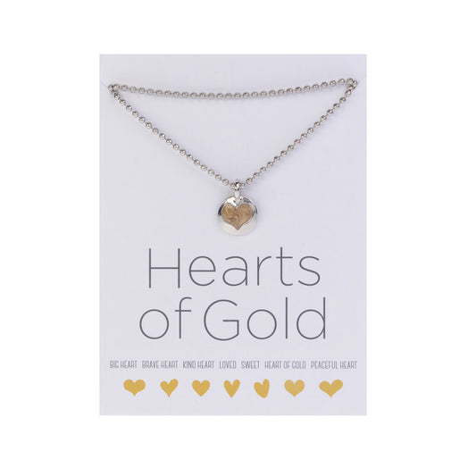 Hearts Of Gold Necklace:  18&quot; Silver Ball Chain with Silver Heart of Gold Charm