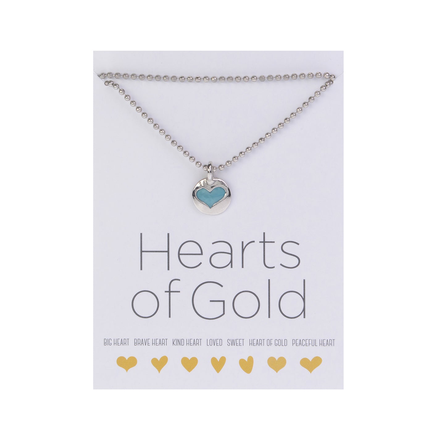 Hearts Of Gold Necklace:  18&quot; Silver Ball Chain with Silver Peaceful Heart Charm