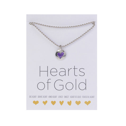 Hearts Of Gold Necklace:  18&quot; Silver Ball Chain with Silver Brave Heart Charm