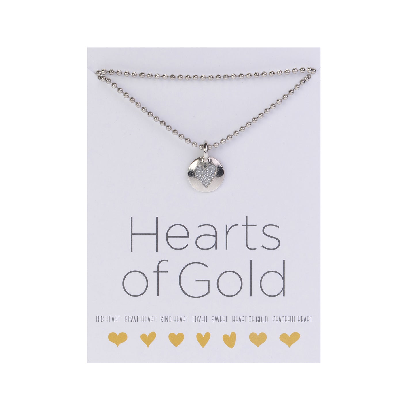 Hearts Of Gold Necklace:  18&quot; Silver Ball Chain with Silver Loved Heart Charm