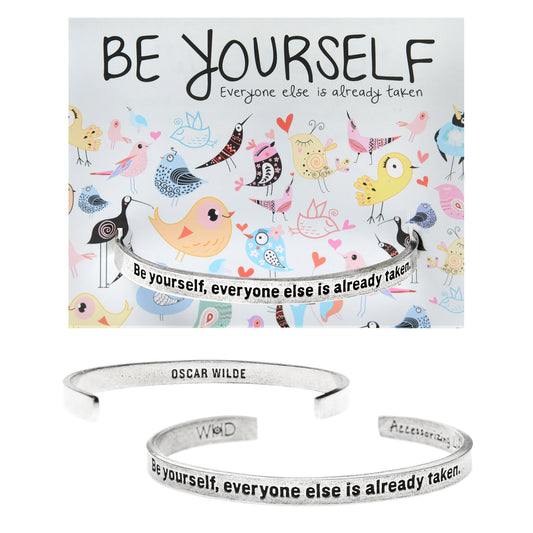 Be Yourself, Everyone Else Is Already Taken Quotable Cuff Bracelet on Be Yourself Backer Card