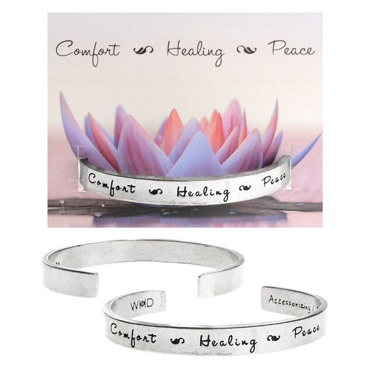 Comfort-Healing-Peace Quotable Cuff Bracelet on Comfort Healing Peace Backer Card