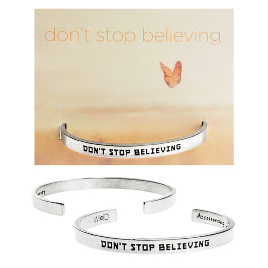 Don't Stop Believing Quotable Cuff Bracelet on Backer Card