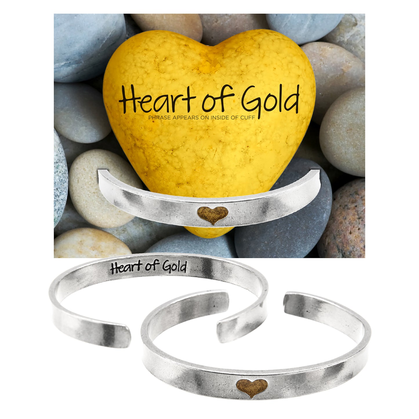 Heart of Gold Narrow Quotable Cuff Bracelet on Heart of Gold Backer Card